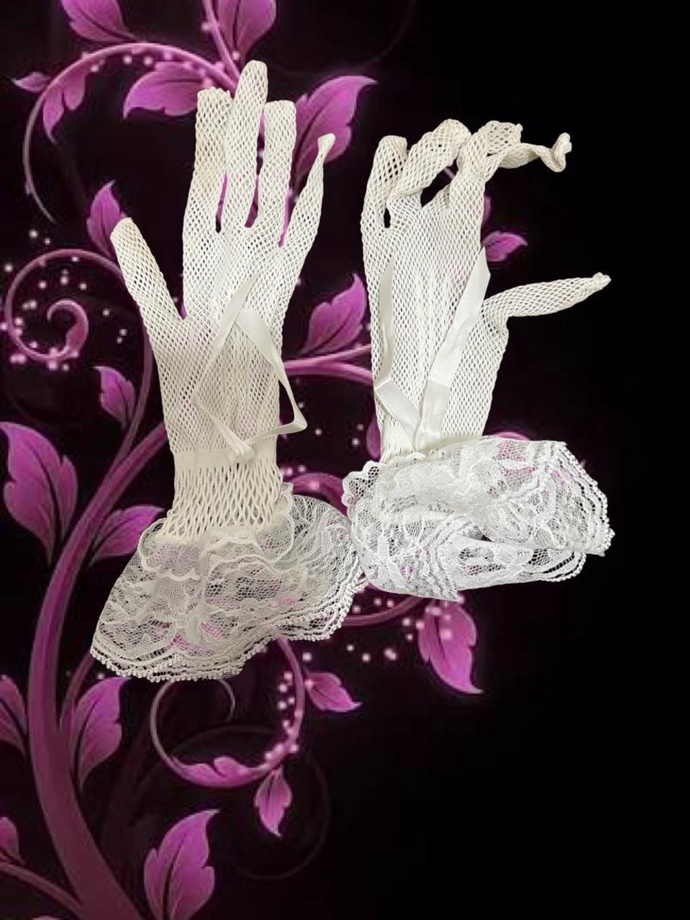 White Lace Cuff Fishnet Gloves - Elegant Women’s Accessory